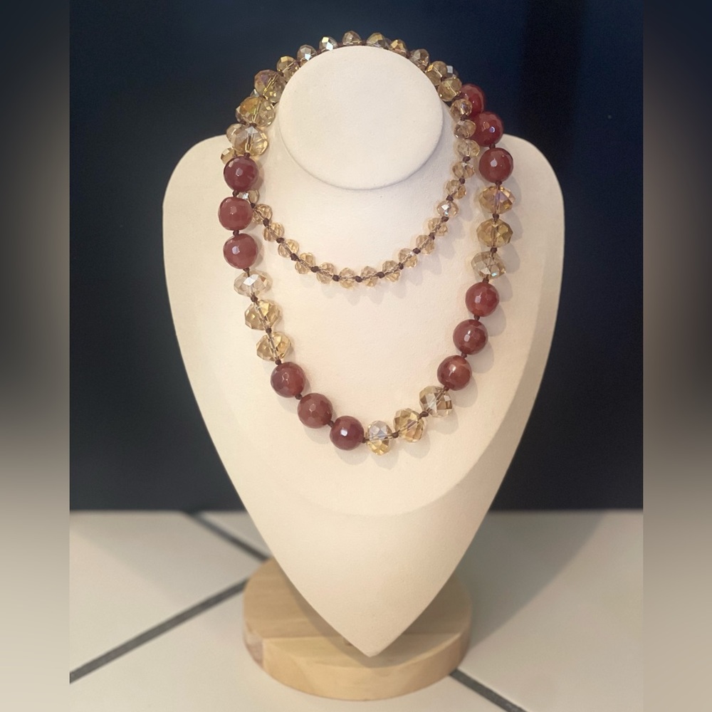 Vintage Glass Beaded & AB Glass Beaded Long Necklace